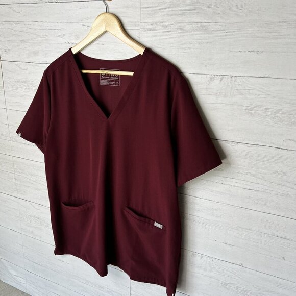 Figs Scrubs Top Womens Size XXL Burgundy Technical Collection Medical Nursing - Picture 4 of 15